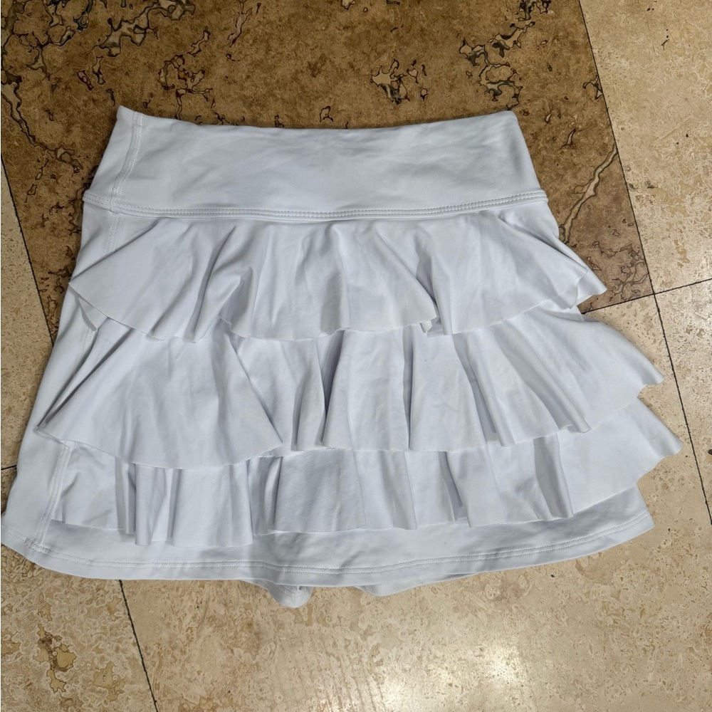 Dona Jo “Shakira” White Ruffled Skirt with liner